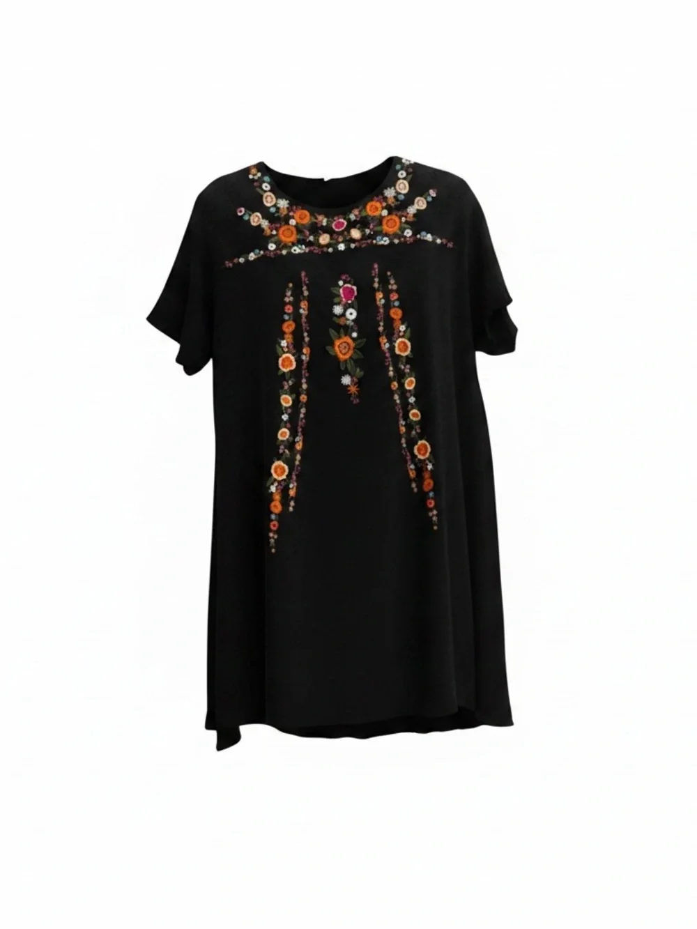 A Beautiful Soul Black Floral Embroidered Dress‎ Sz A L 100% Rayon Above Knee